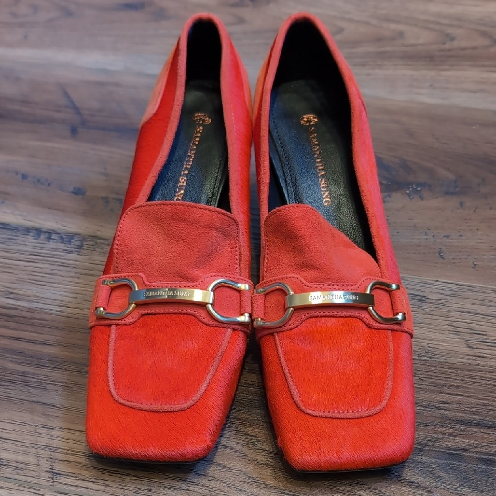 Samantha Sung Vibrant Red Flats with Gold Accent